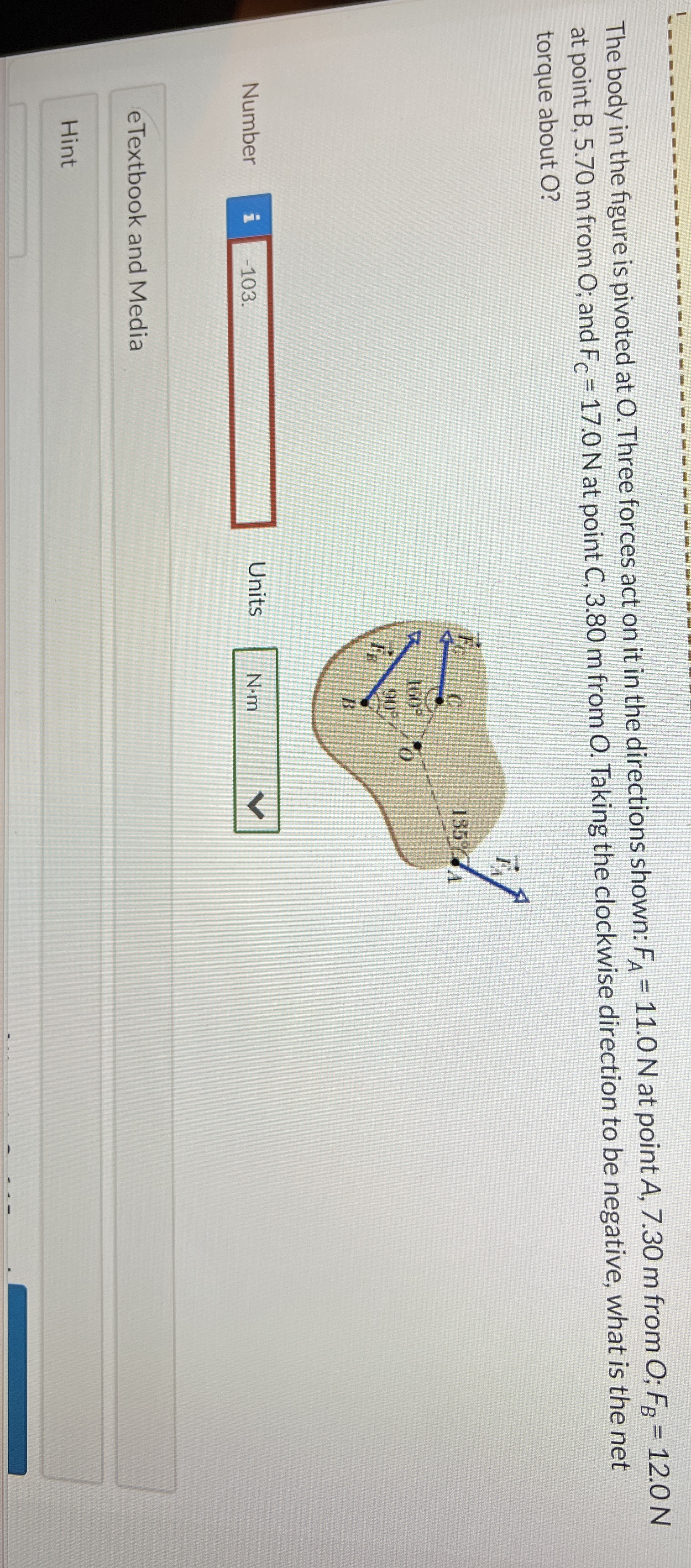 The body in the figure is pivoted at O . Three