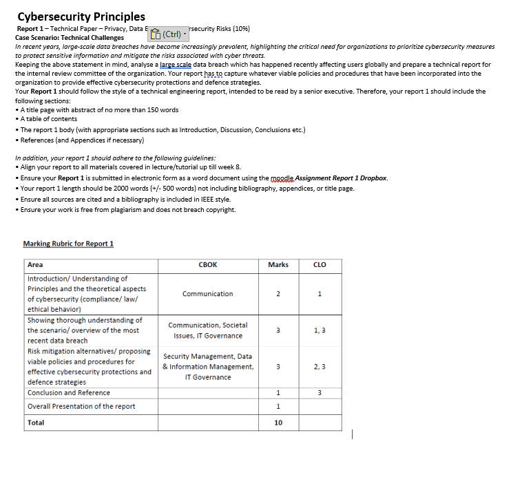 Cybersecurity Principles Report 1 - Technical