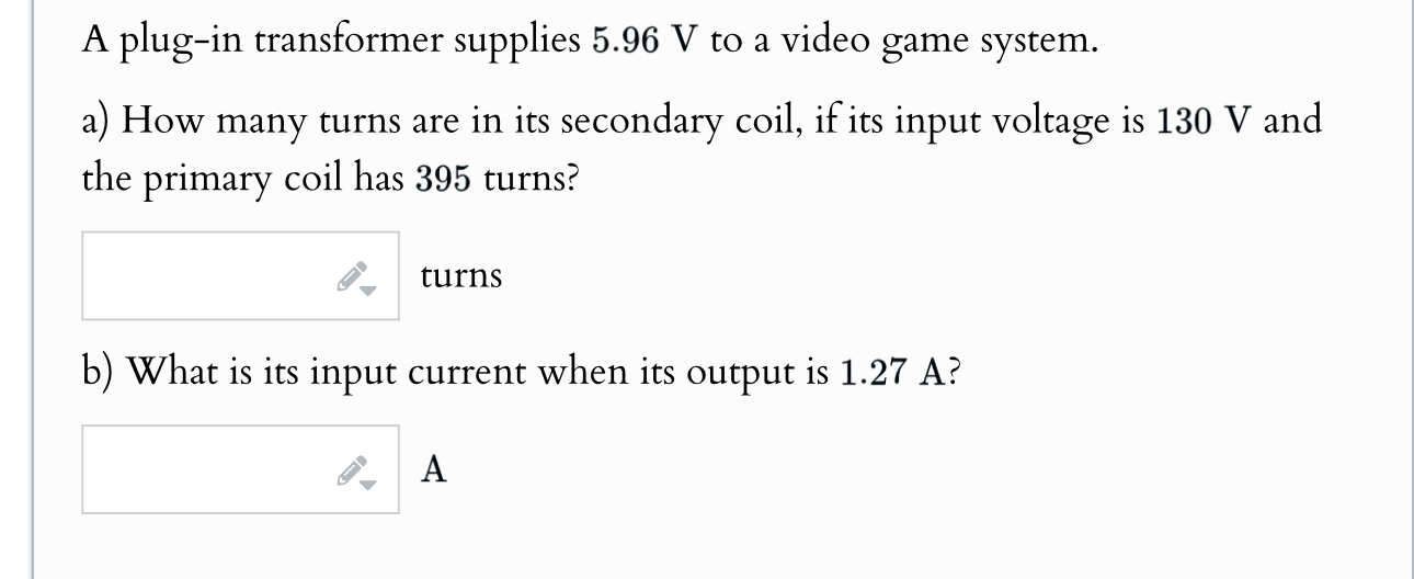 A plug - in transformer supplies 5 . 9 6 V to a