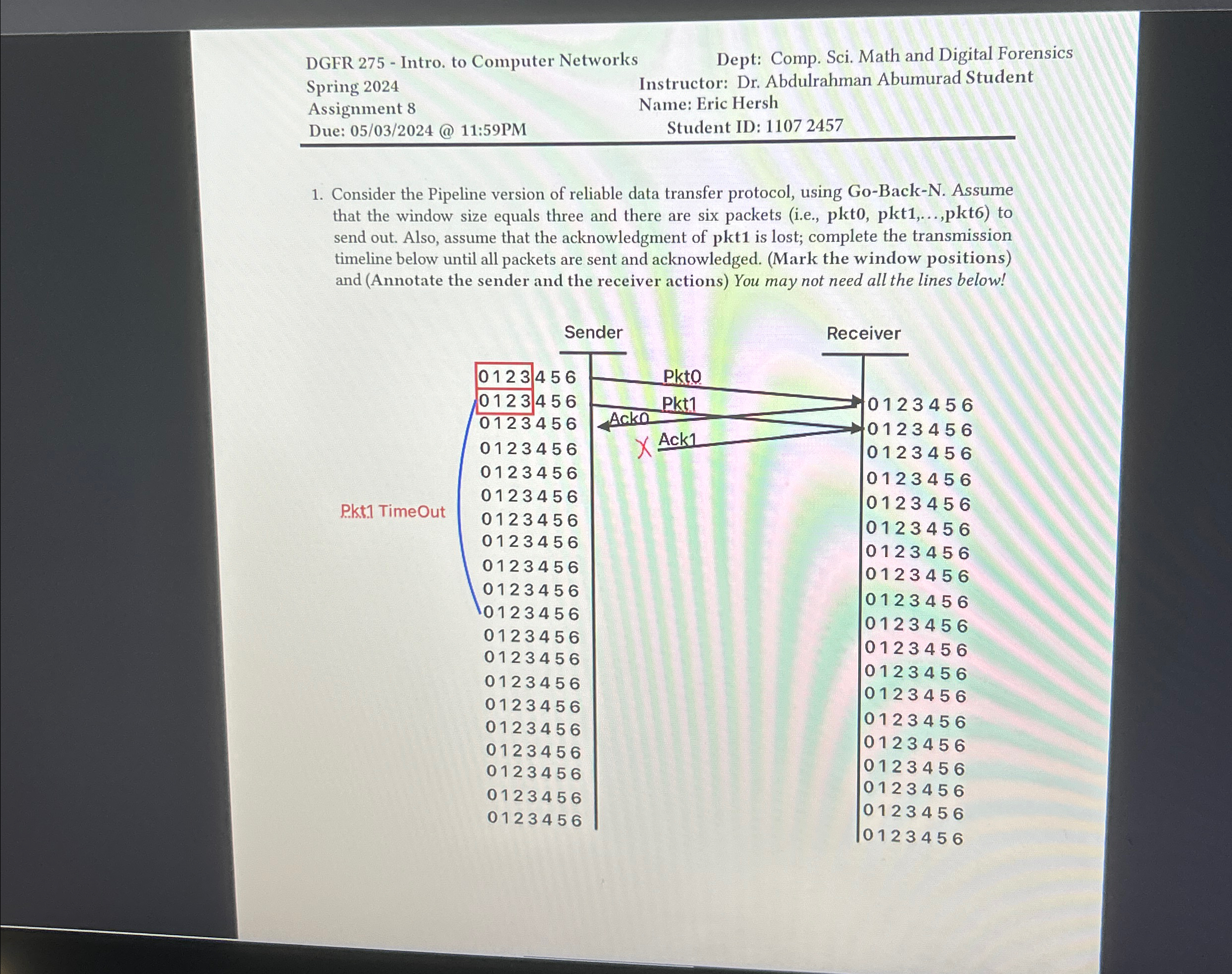 DGFR 2 7 5 - Intro. to Computer Networks Dept: