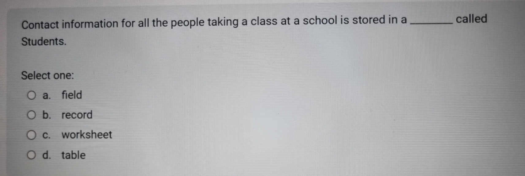 Contact information for all the people taking a