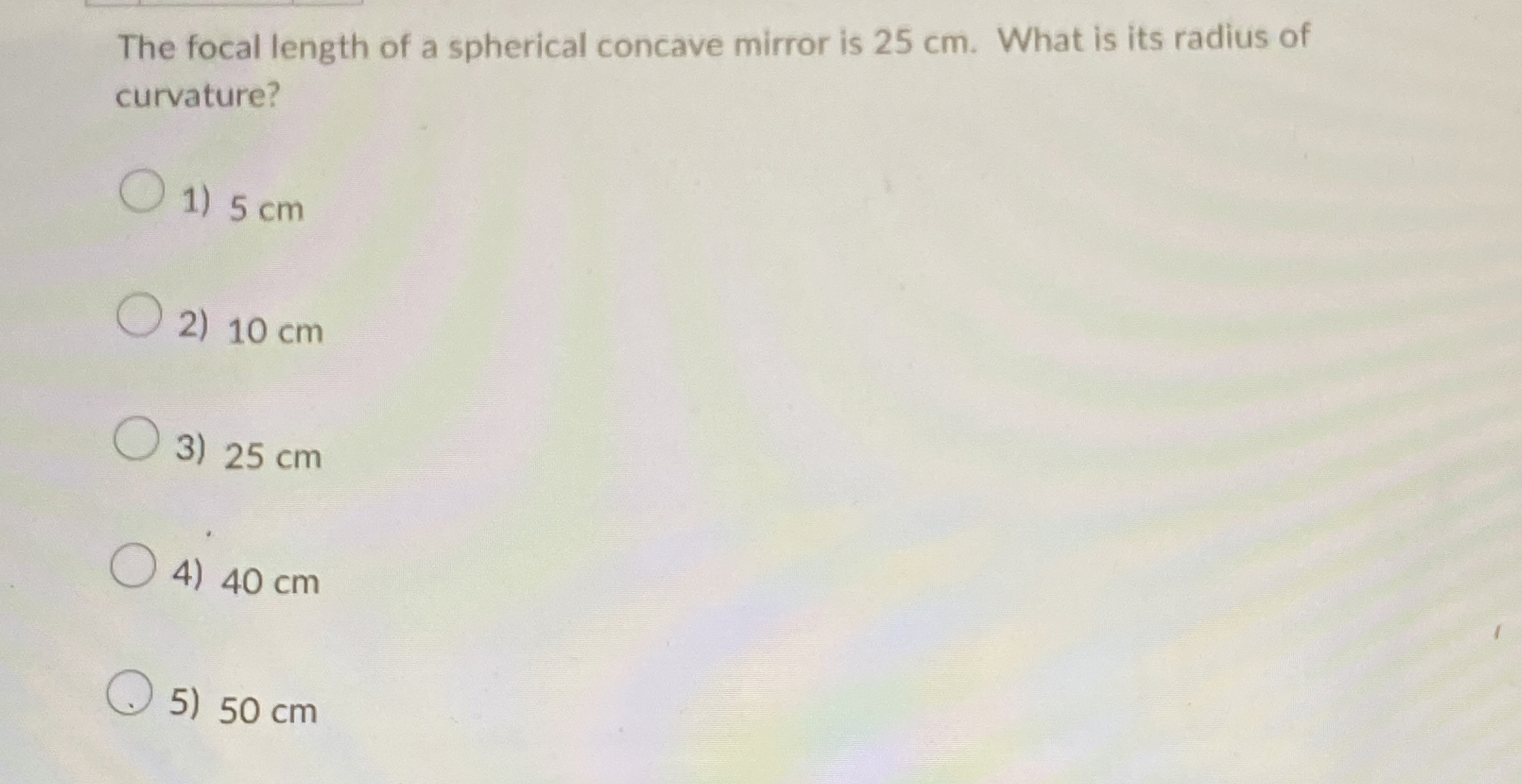 The focal length of a spherical concave mirror is
