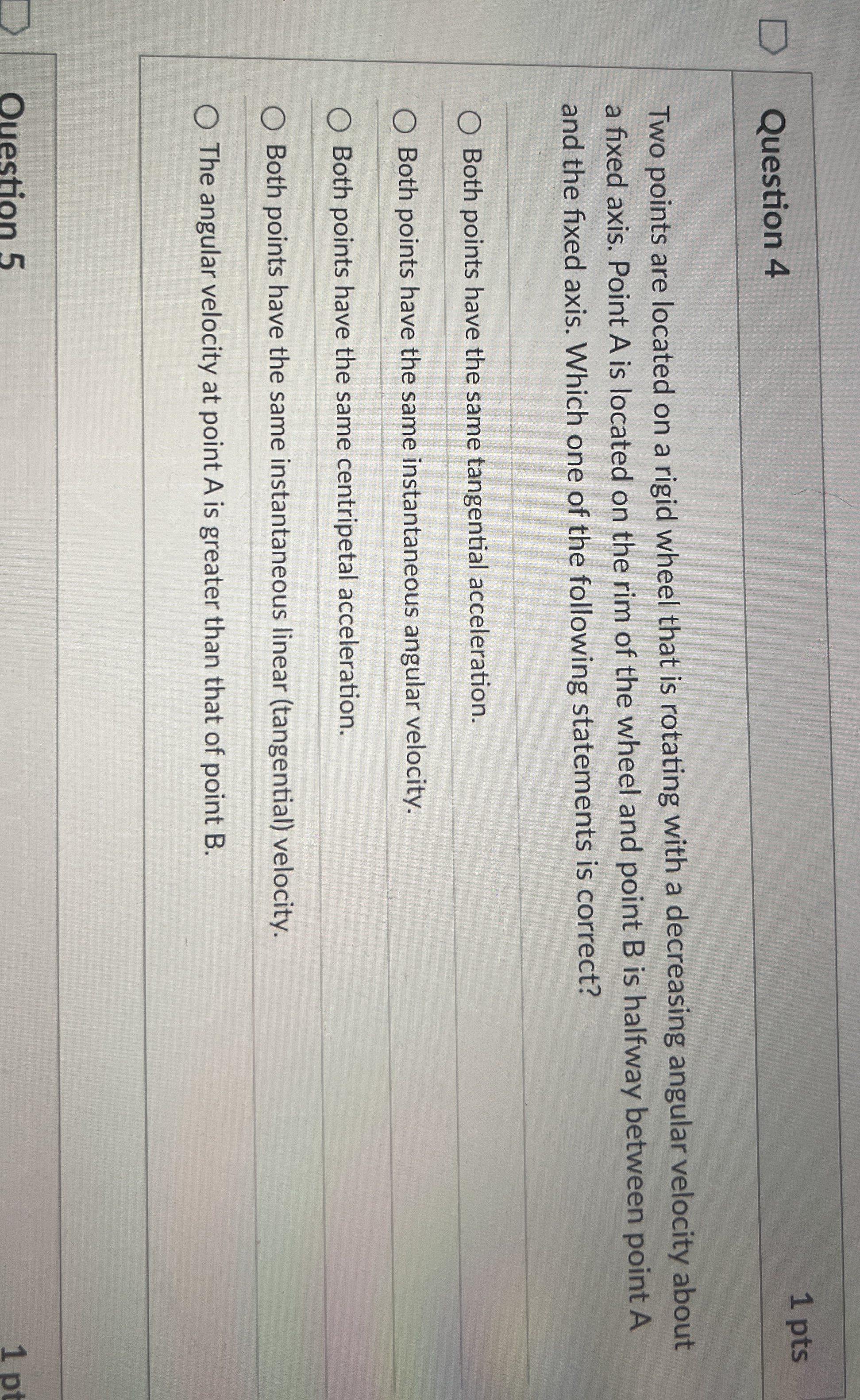 Question 4 1 pts Two points are located on a