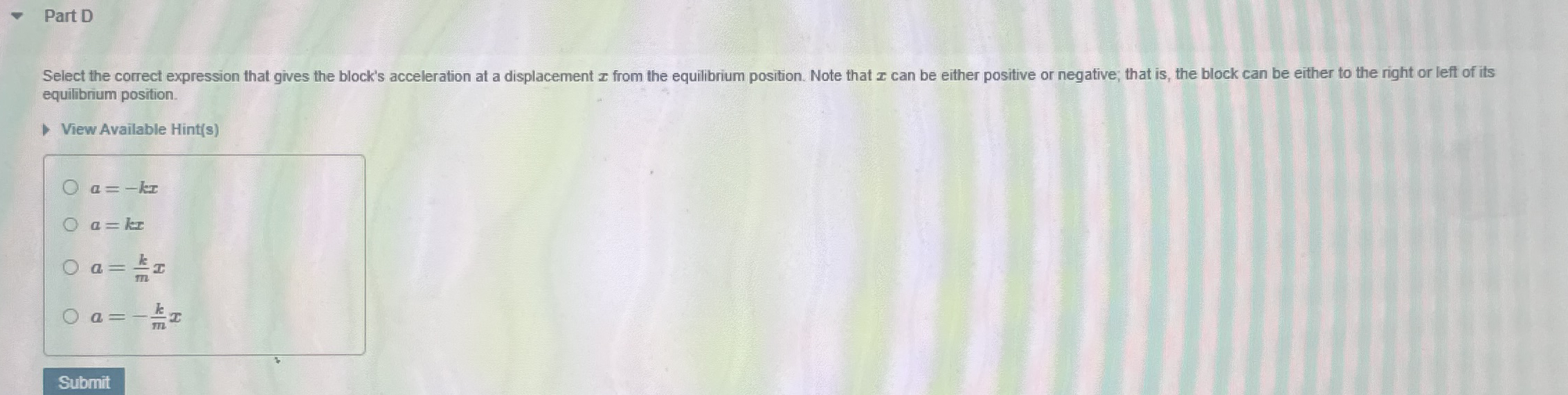 Part D Select the correct expression that gives