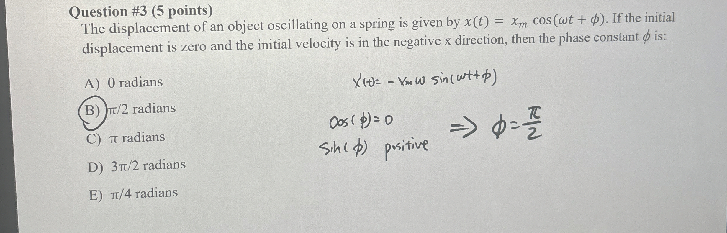 Question # 3 ( 5 points ) The displacement of an