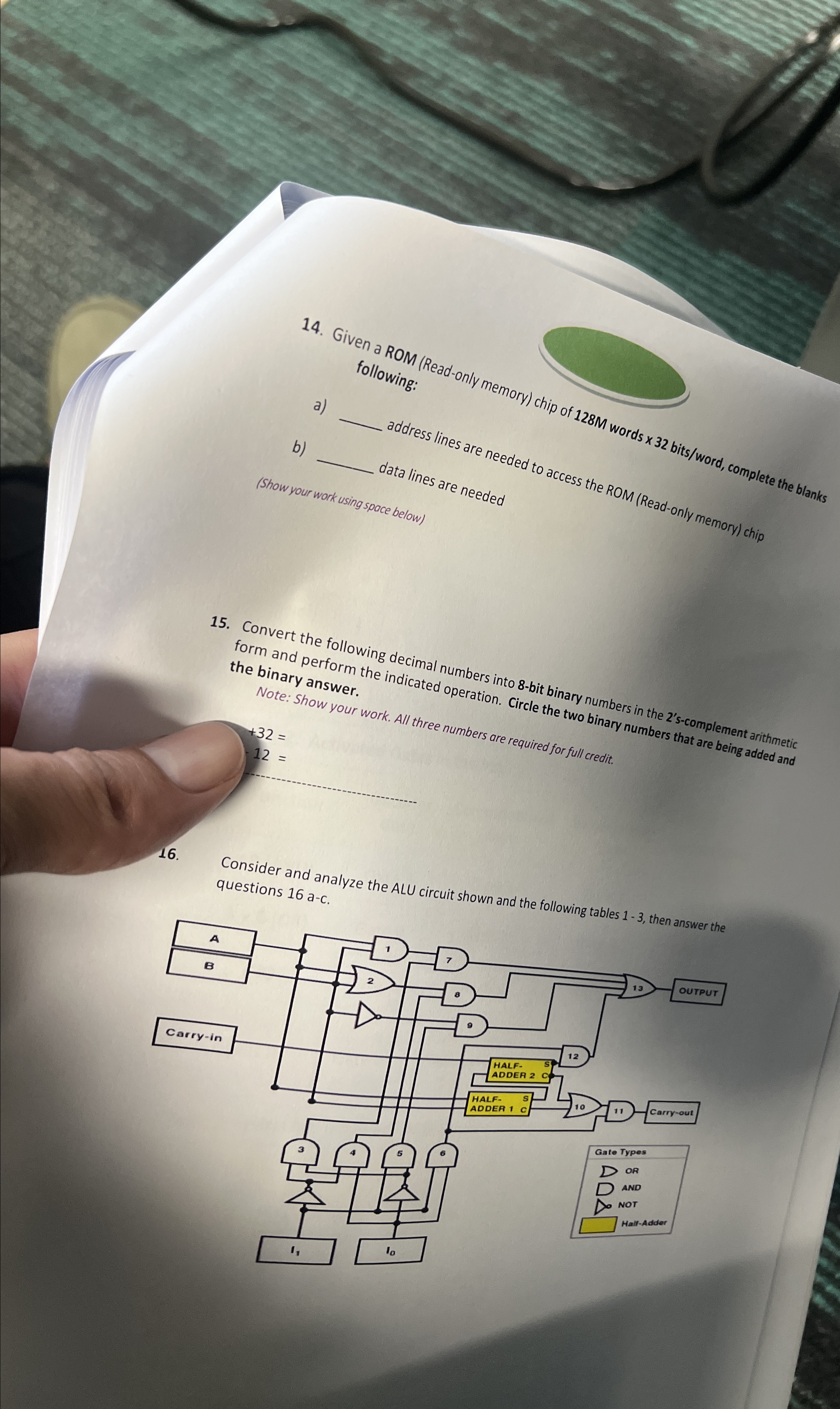 Given a ROM ( Read - only memory ) chip of 1 2 8