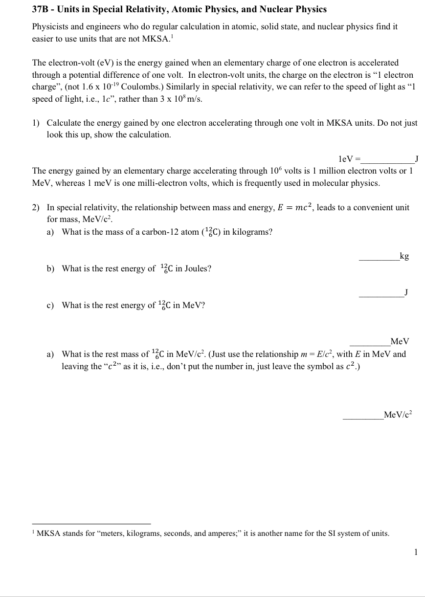 3 7 B - Units in Special Relativity, Atomic