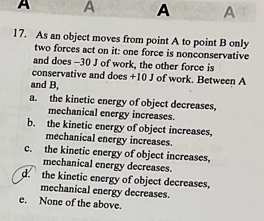 As an object moves from point A to point B only