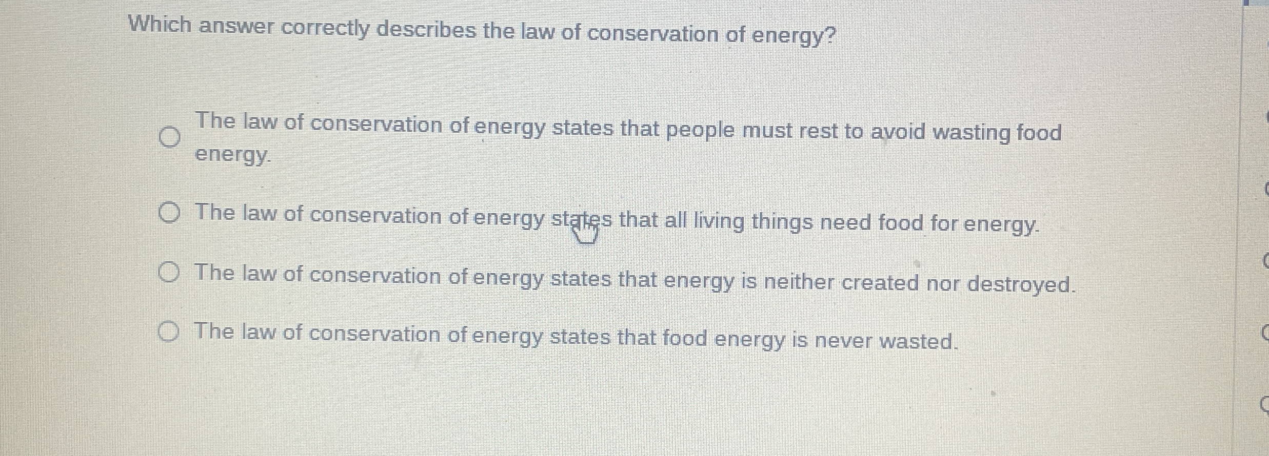 Which answer correctly describes the law of