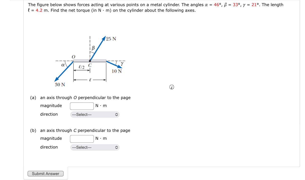 The figure below shows forces acting at various
