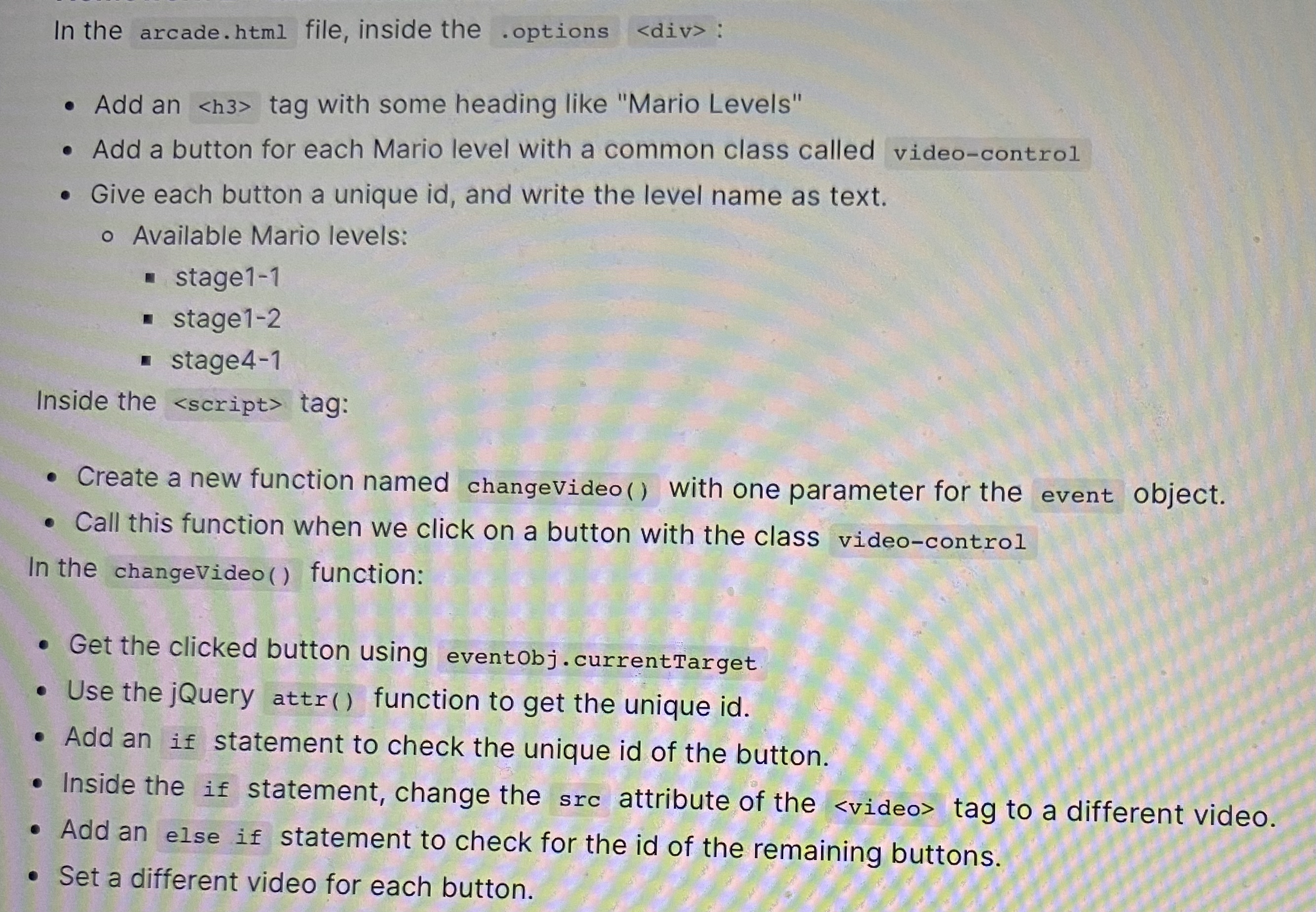 In the arcade.html file, inside the . options