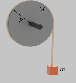 A disk - shaped pulley of radius R = 0 . 5 3 1 m