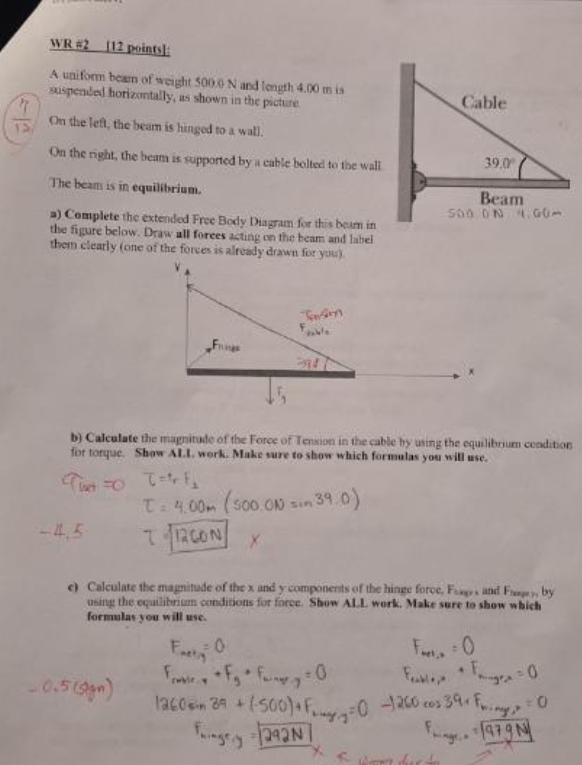 WR H 2 1 1 2 points: A unifomil beam of weight 5
