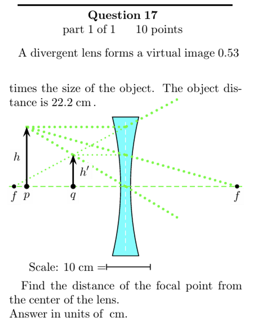  A divergent lens forms a virtual image 0.53 times the size