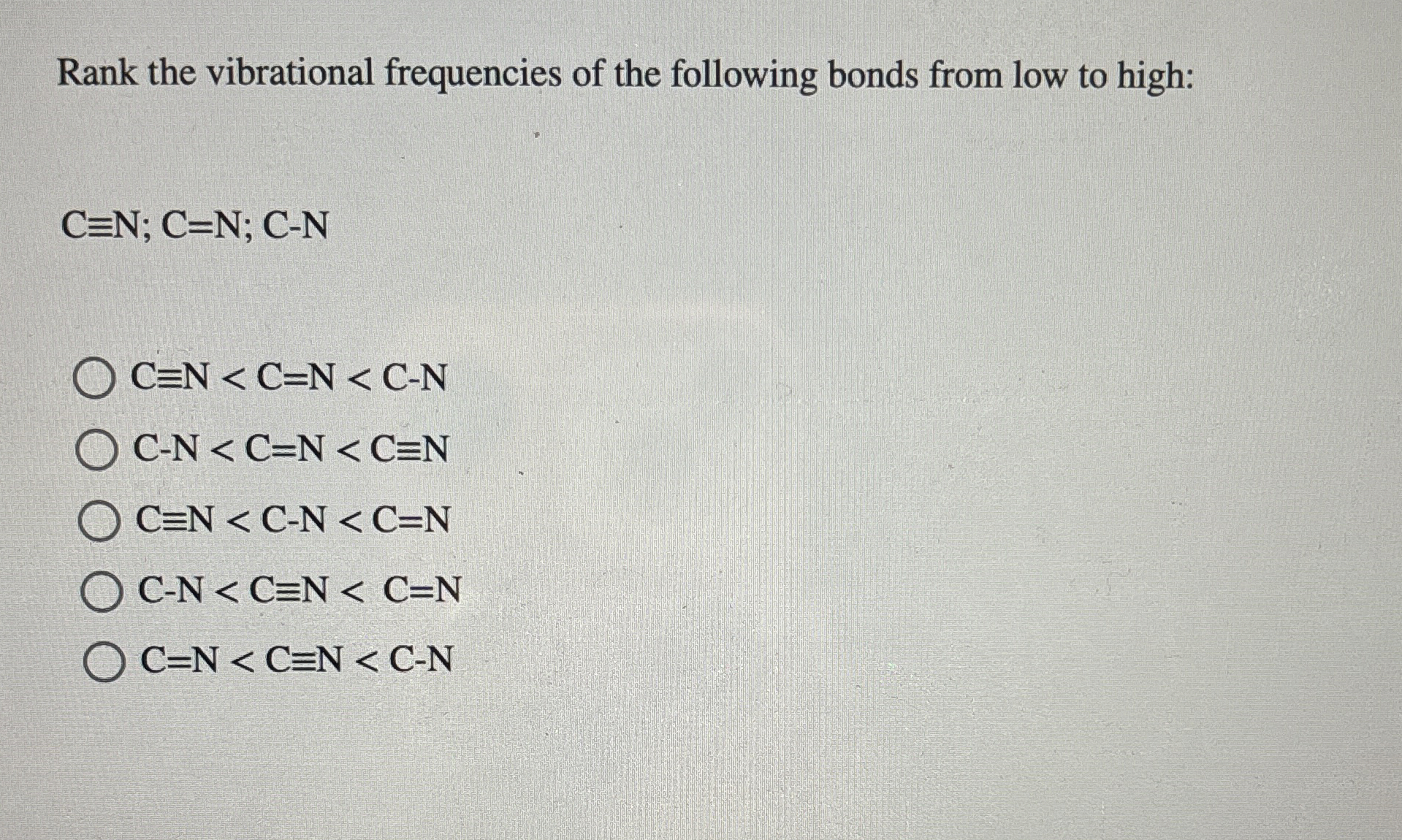 Rank the vibrational frequencies of the following
