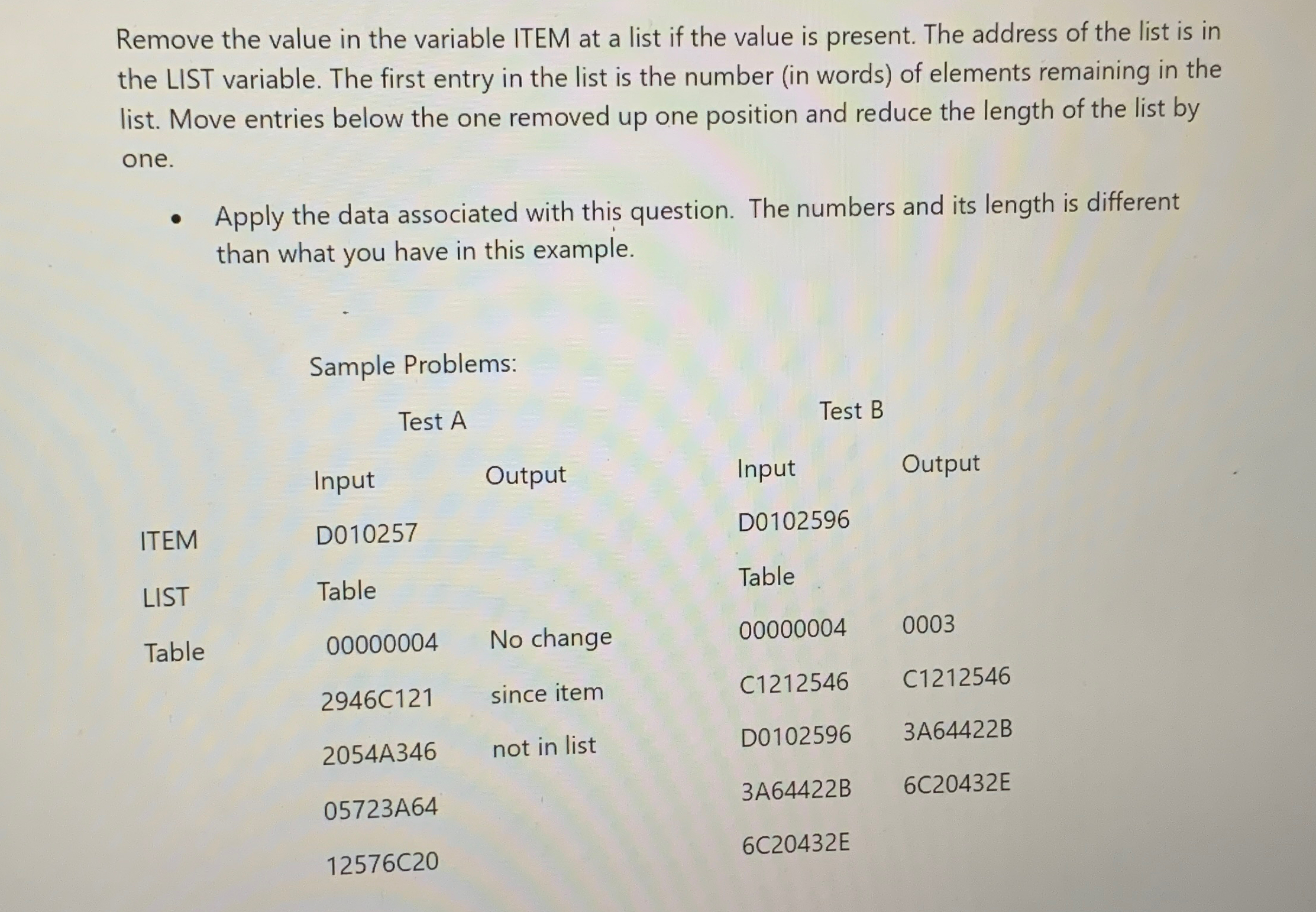 Remove the value in the variable ITEM at a list