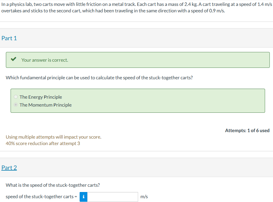 In a physics lab, two carts move with little