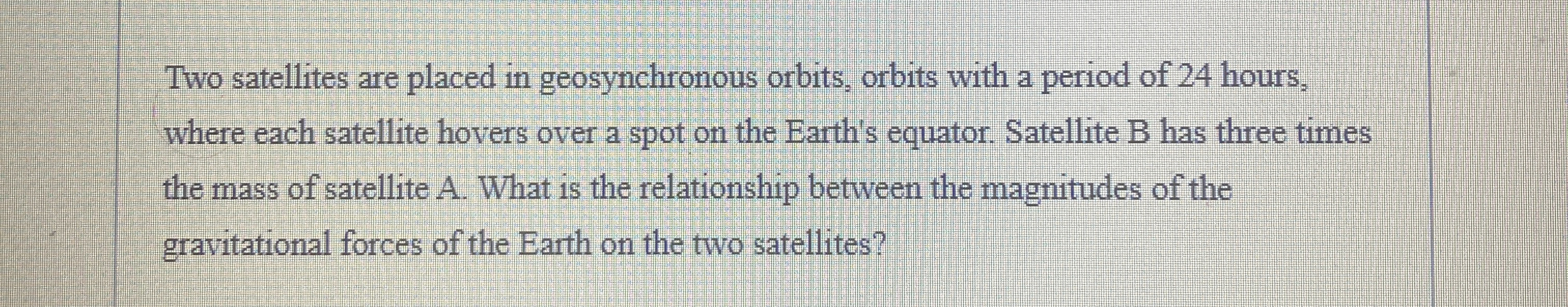 Two satellites are placed in geosynchronous