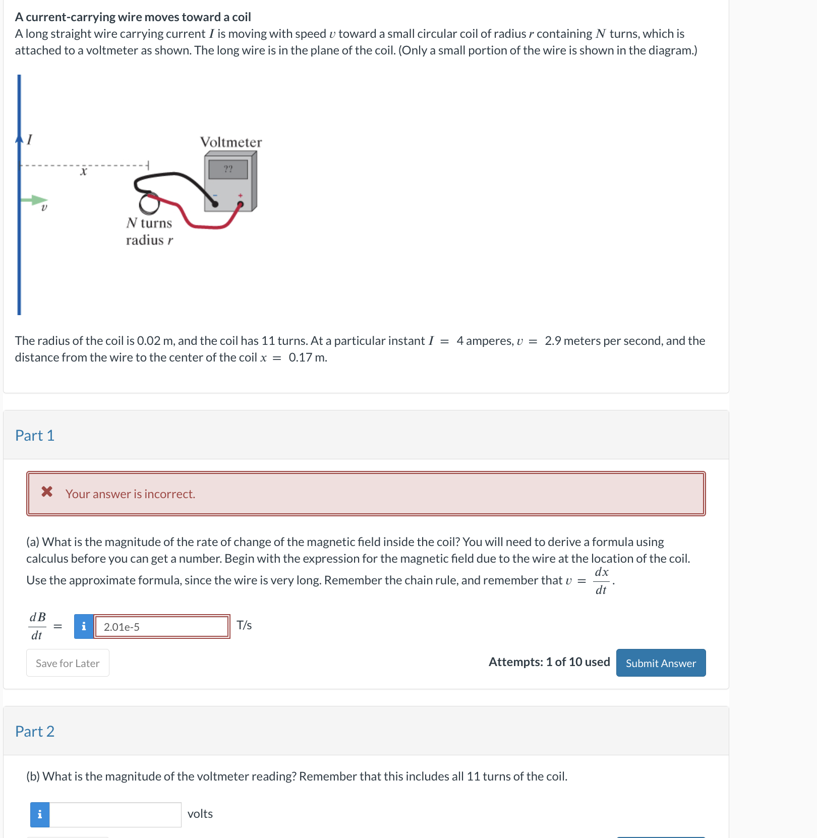 A current - carrying wire moves toward a coil A