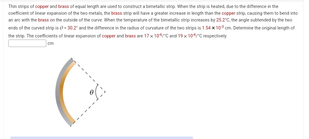 Thin strips of copper and brass of equal length