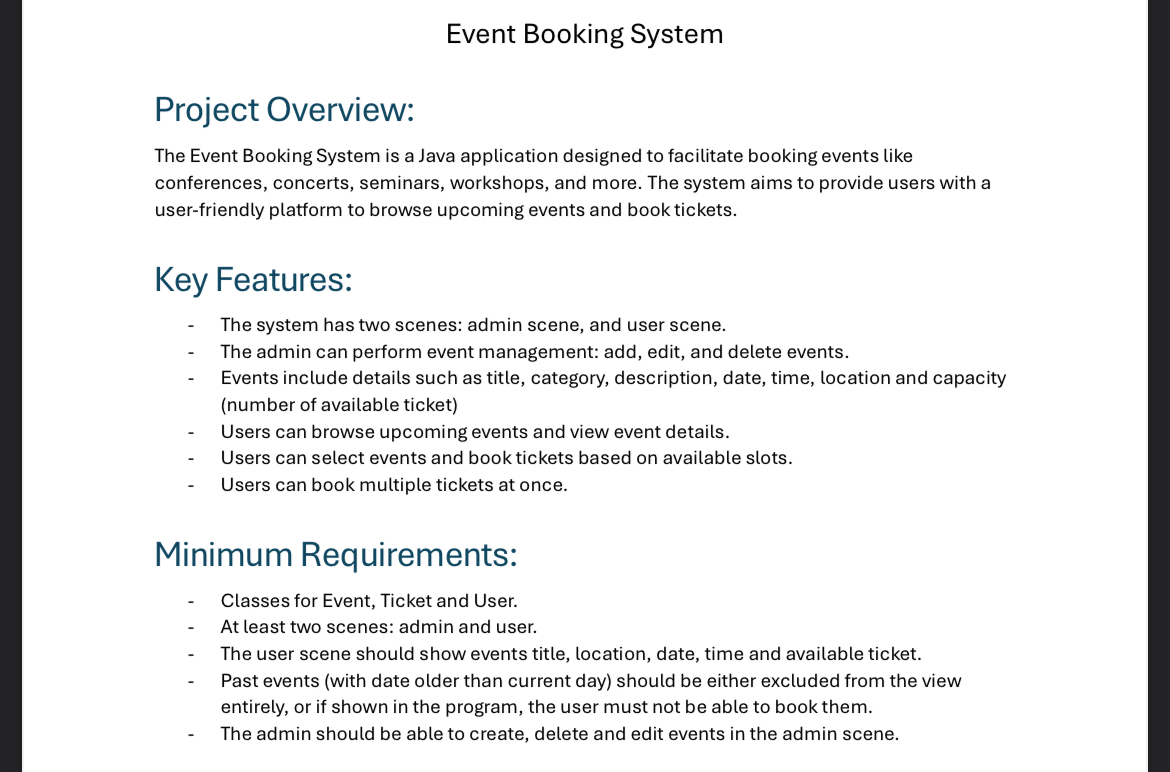 Event Booking System Project Overview: The Event