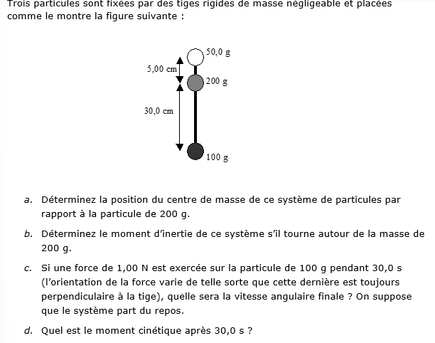 Trois particules sont fixees par des tiges