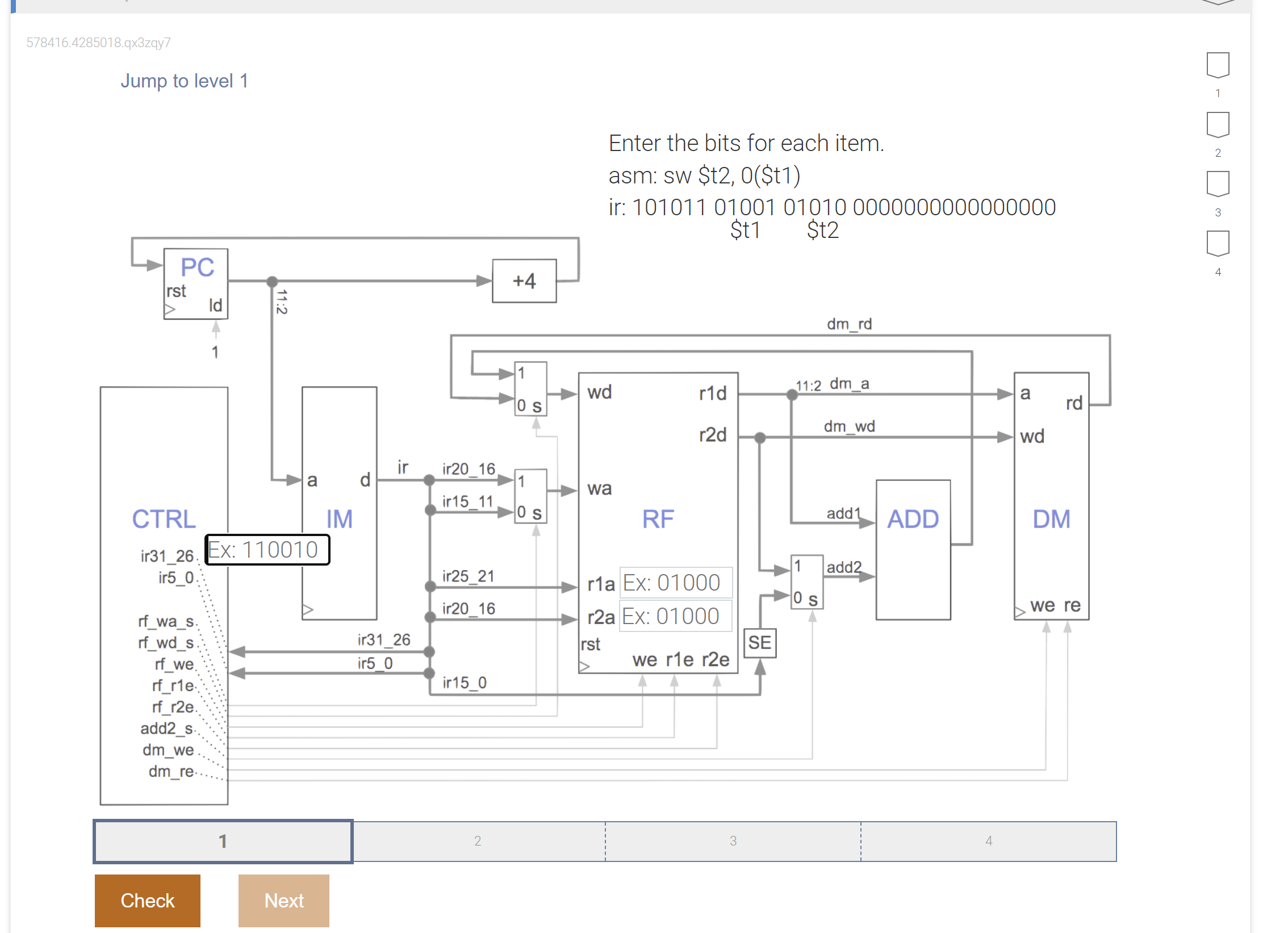 Jump to level 1 Enter the bits for each item.
