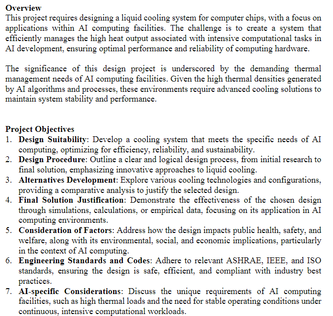 Overview This project requires designing a liquid