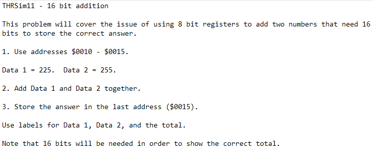 THRSim 1 1 - 1 6 bit addition This problem will