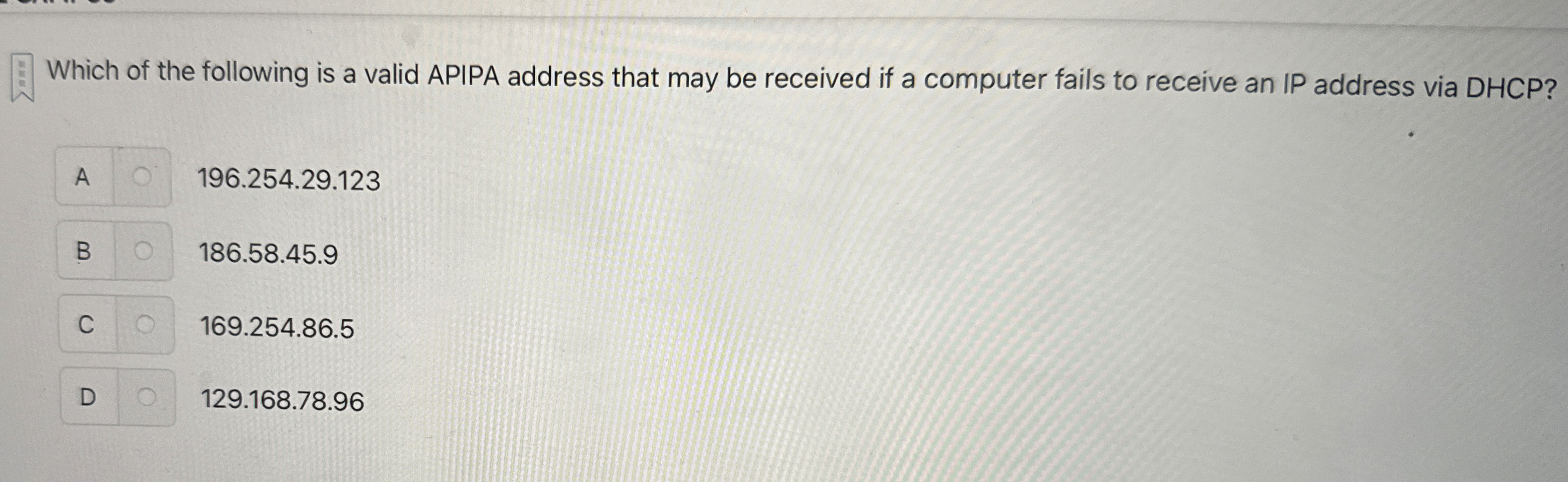 Which of the following is a valid APIPA address