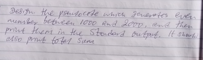 Design. the psenudocode which generates even