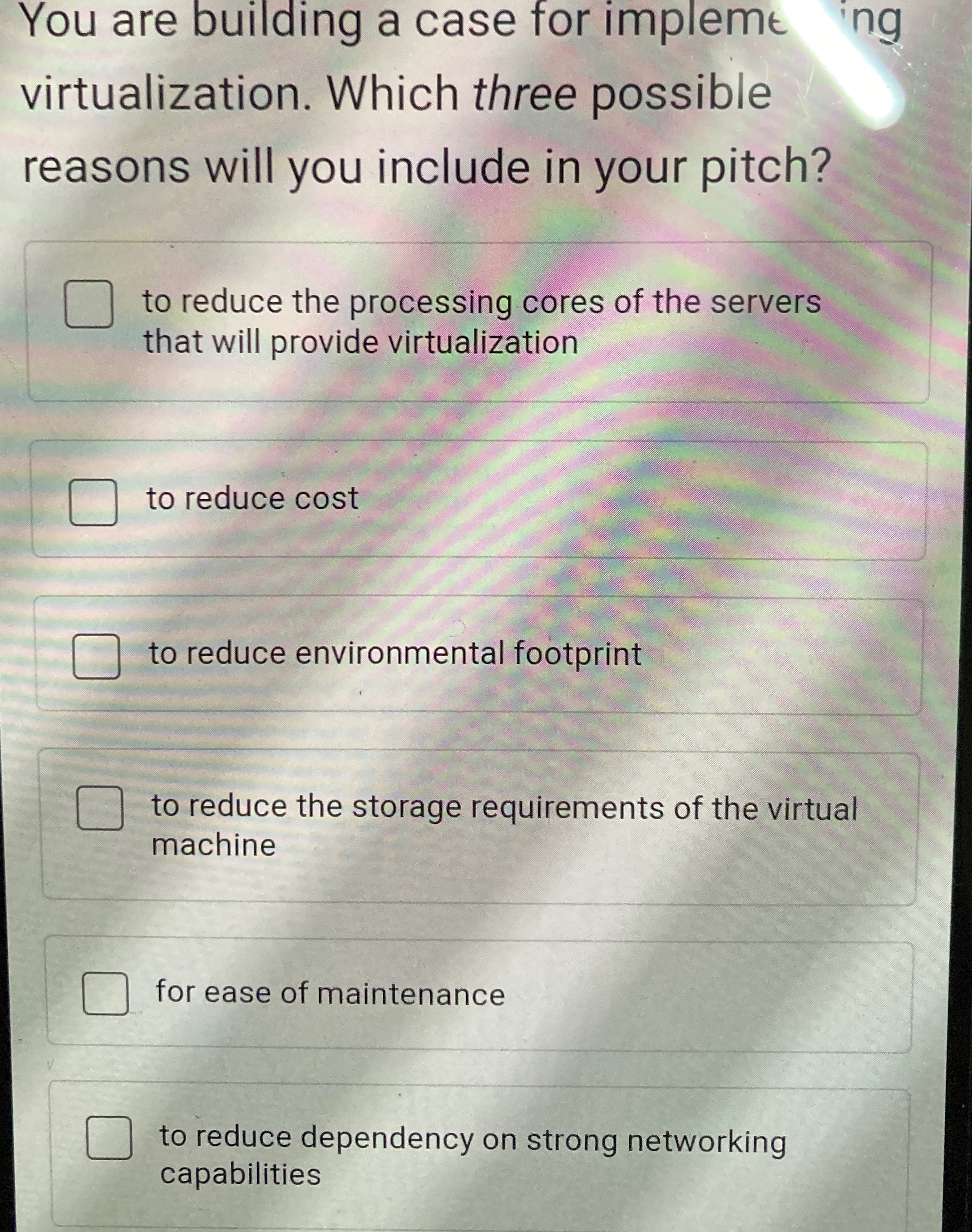 You are building a case for implemt ing