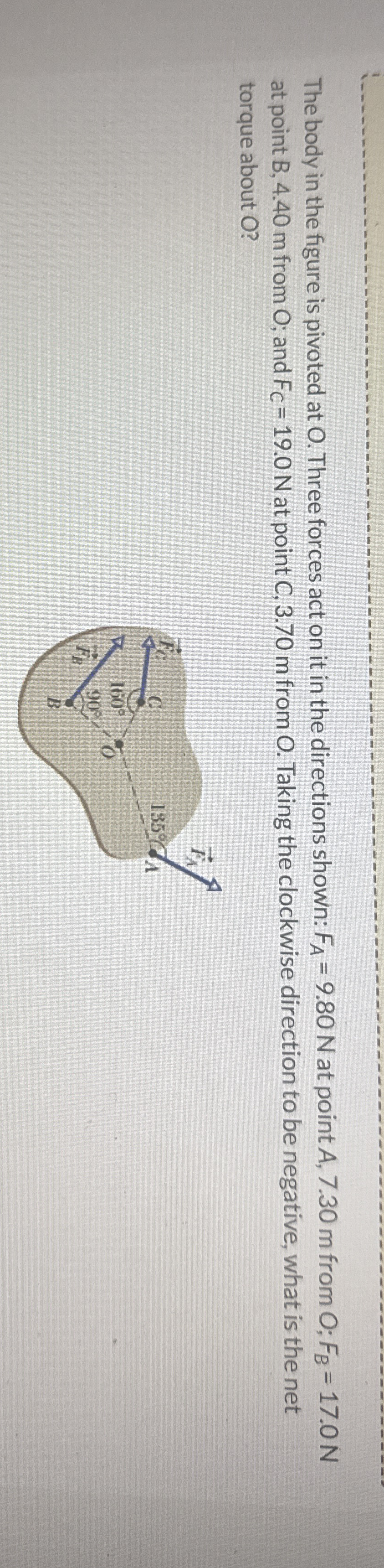 The body in the figure is pivoted at O . Three