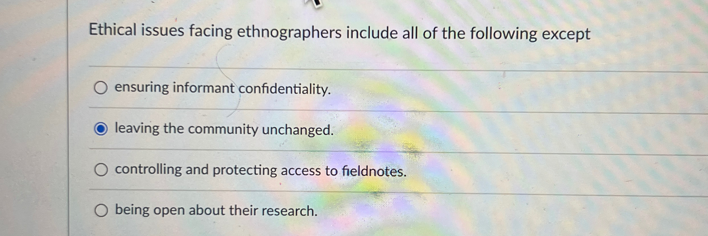 Ethical issues facing ethnographers include all