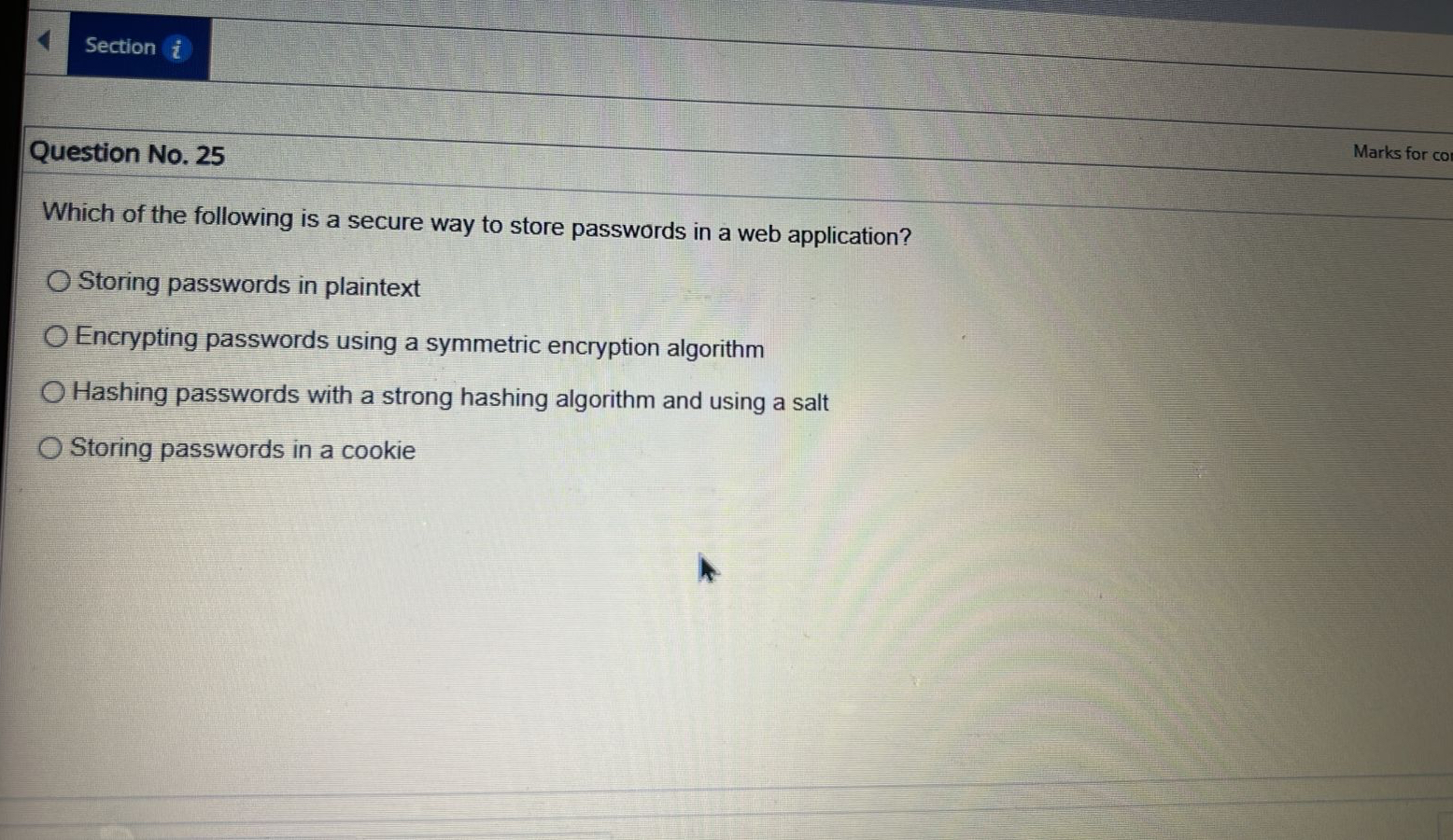 Question No . 2 5 Marks for co Which of the