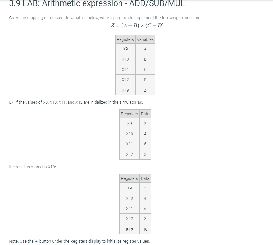 3 . 9 LAB: Arithmetic expression - ADD / SUB /