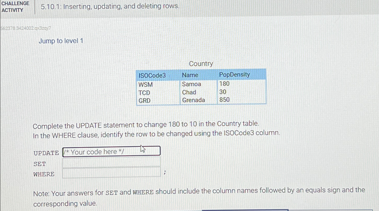 CHALLENGE ACTIVITY 5 . 1 0 . 1 : Inserting,