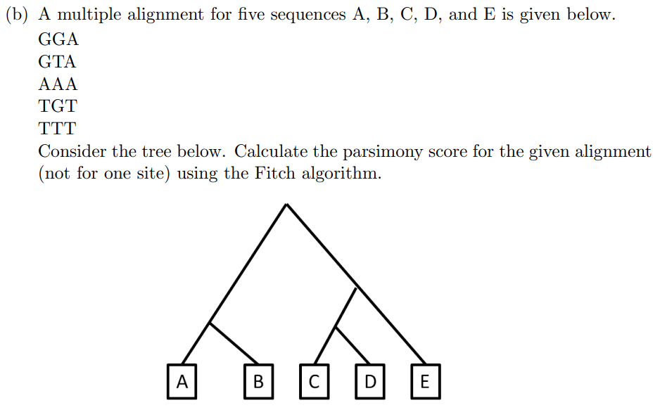 ( b ) A multiple alignment for five sequences A ,