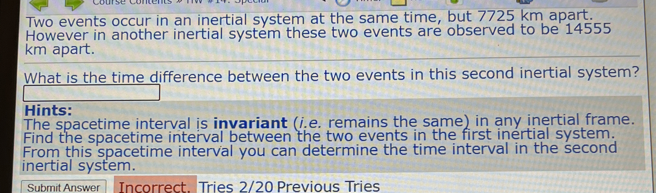Two events occur in an inertial system at the