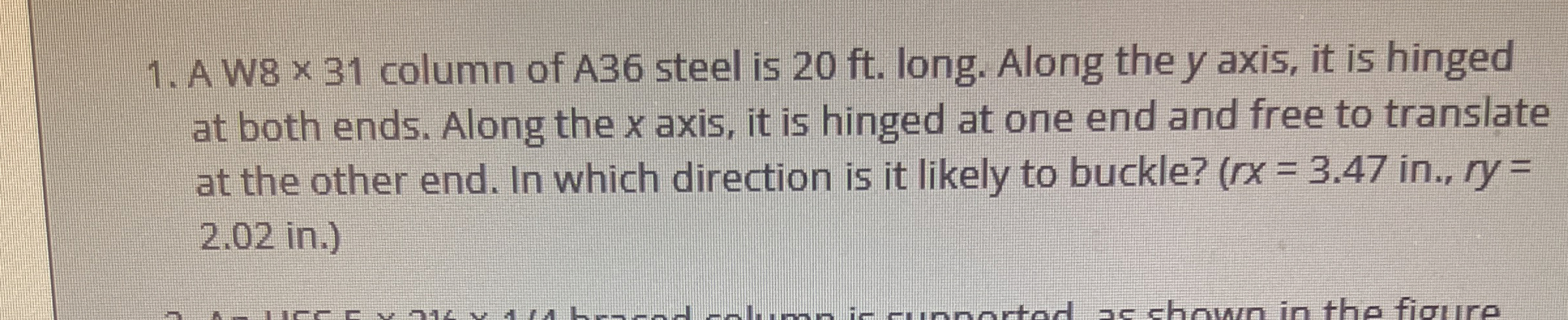 A W 8 3 1 column of A 3 6 steel is 2 0 ft . long.