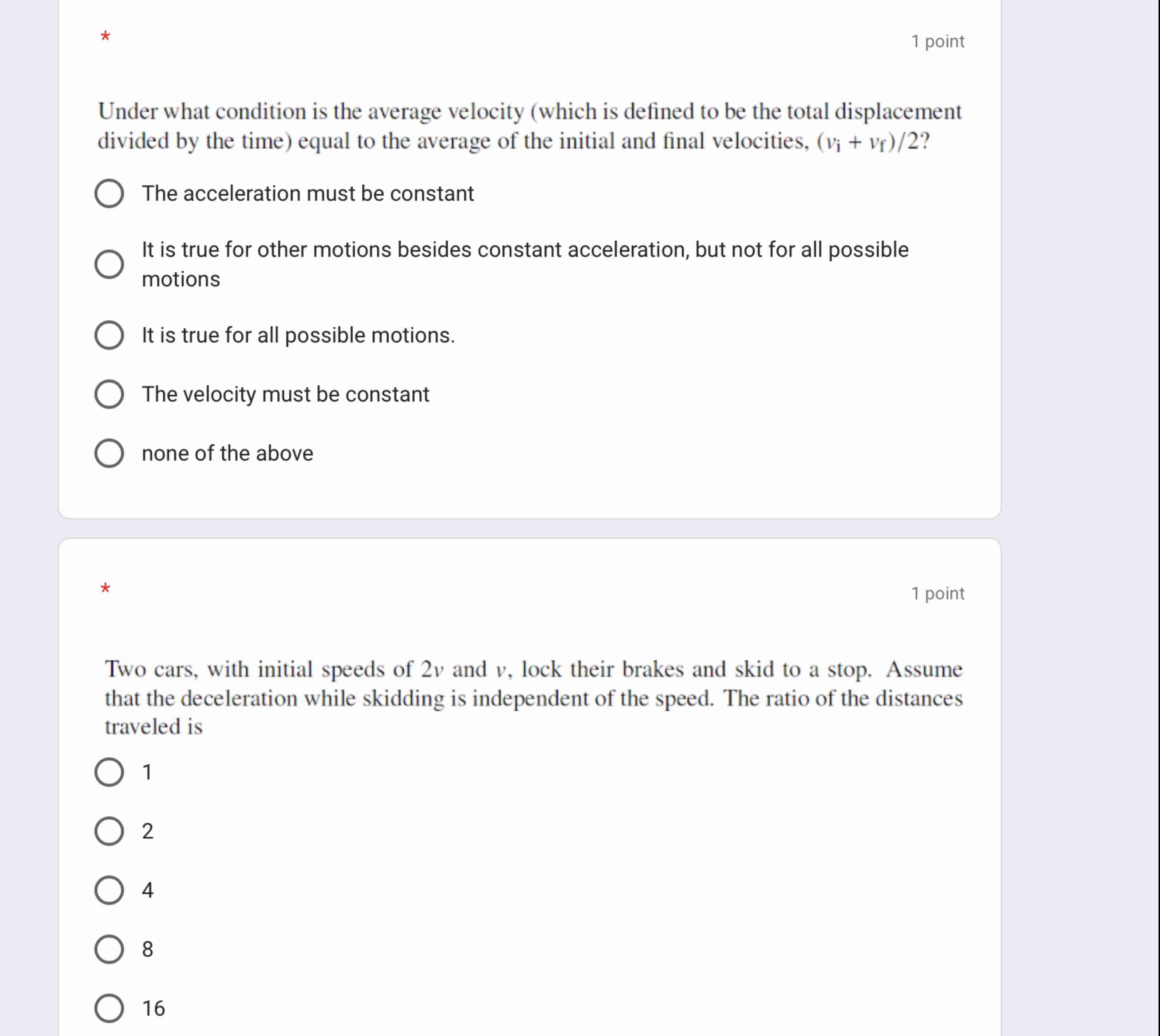 Under what condition is the average velocity (