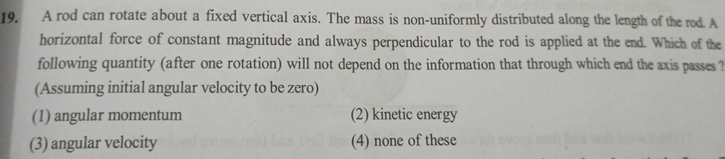 A rod can rotate about a fixed vertical axis. The