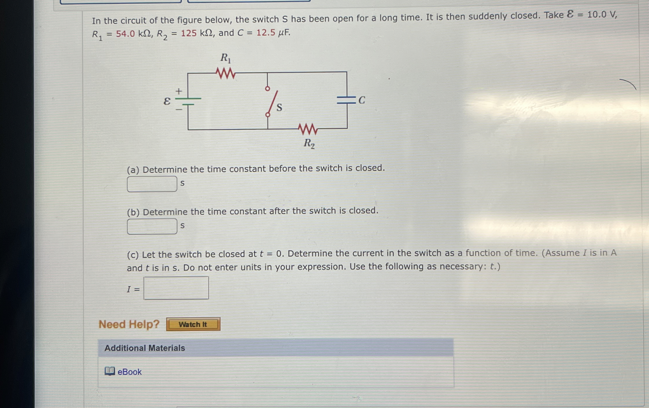 In the circuit of the figure below, the switch S