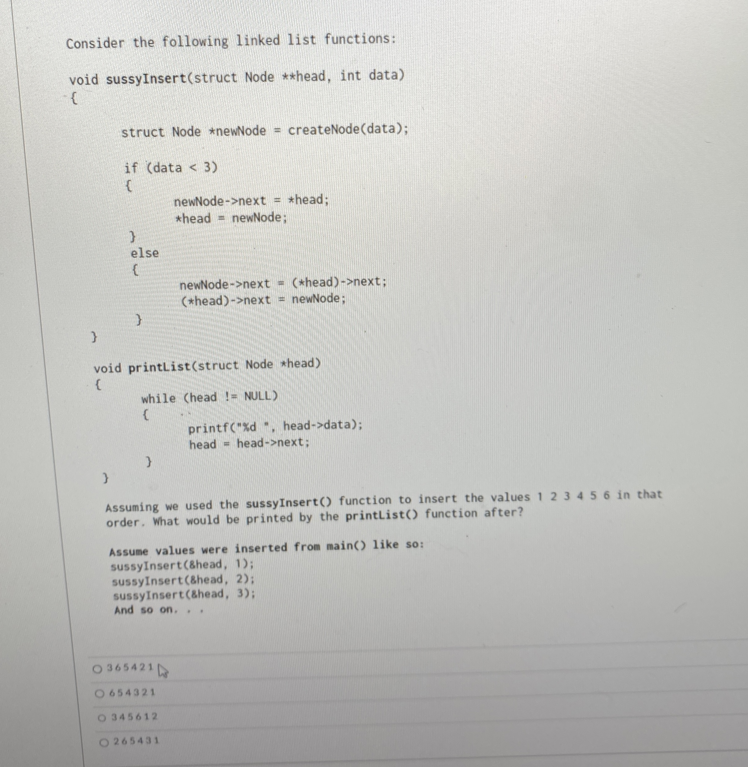 Consider the following linked list