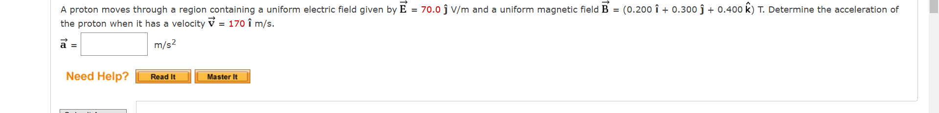 A proton moves through a region containing a