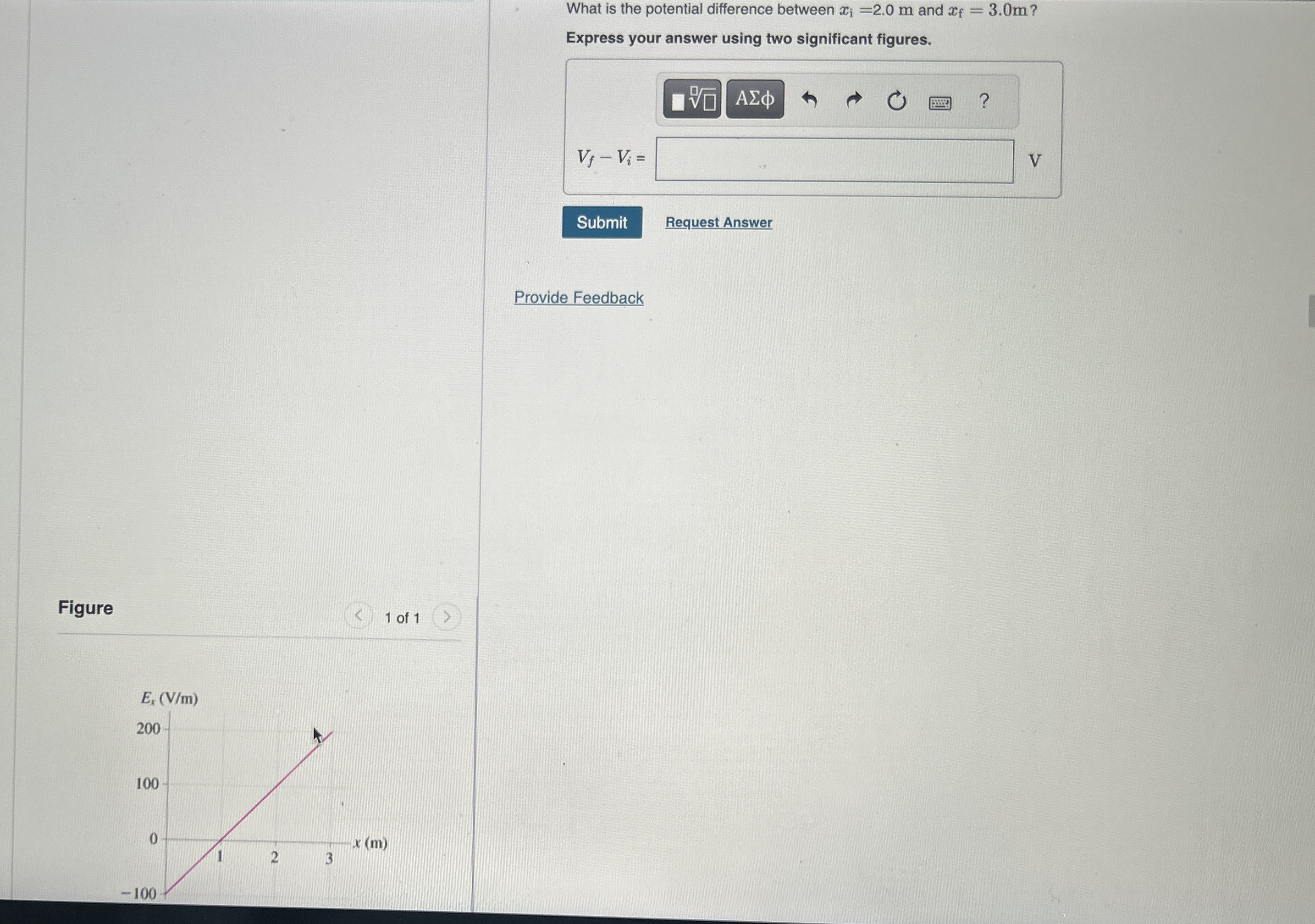 What is the potential difference between x i = 2
