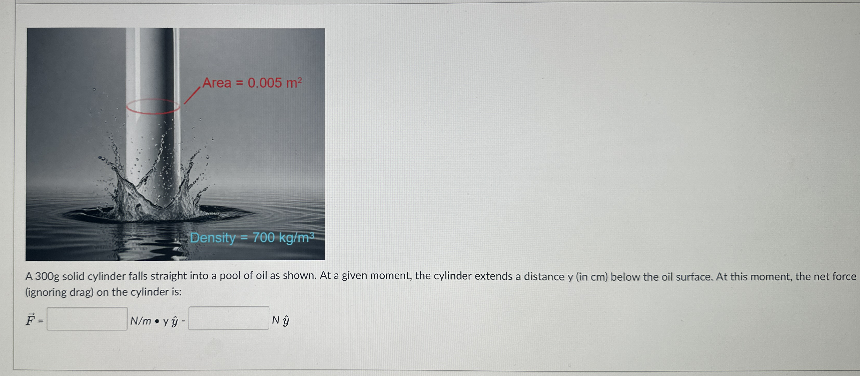 A 3 0 0 g solid cylinder falls straight into a