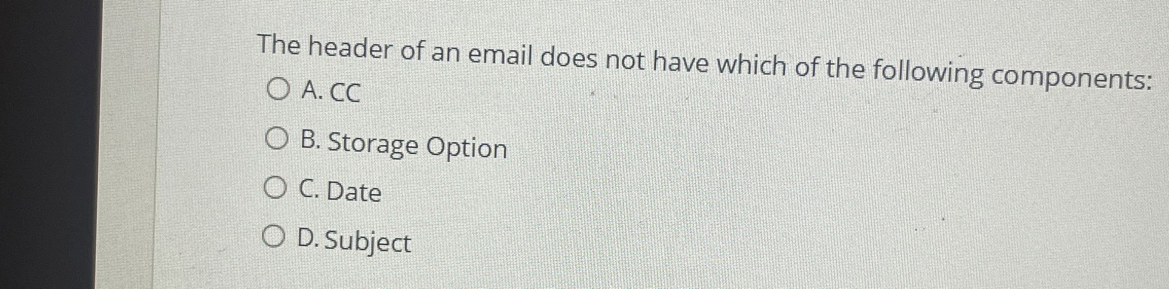 The header of an email does not have which of the