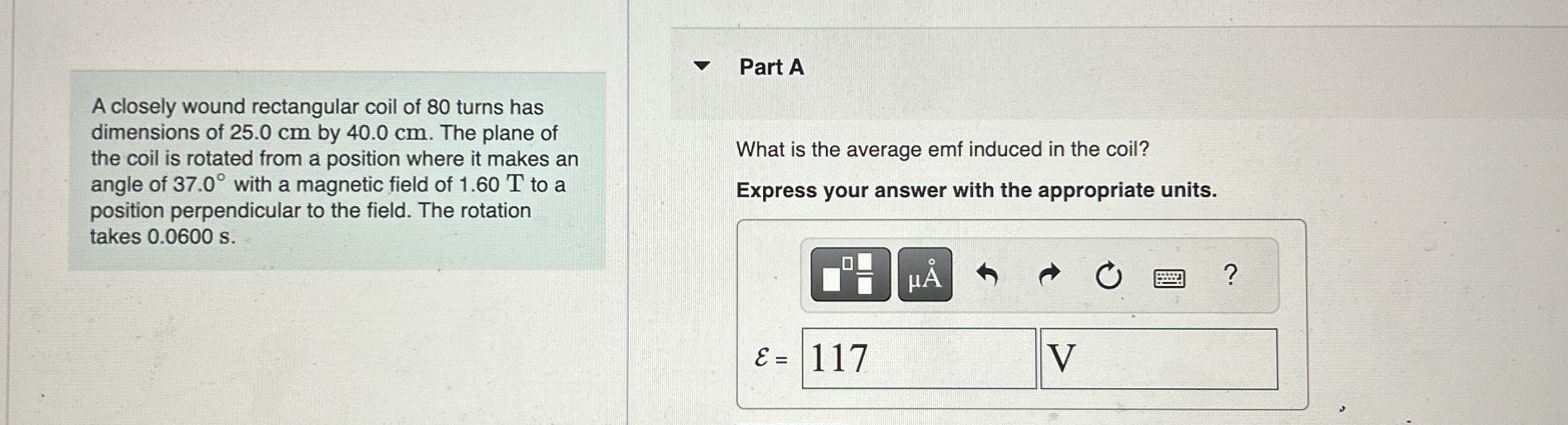 A closely wound rectangular coil of 8 0 turns has