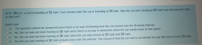At 2 : 0 0 p m . a car is traveling at 2 2 mph .